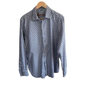 Robert Graham Blue Checkered Button Up Flip Cuff Long Sleeve Shirt Men's Large